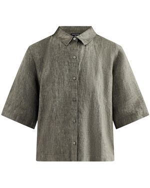 Eileen Fisher Classic Collar Elbow Sleeve Shirt Khaki - Grey