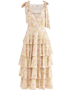 Pretty Lavish Fiore Ruffle Midaxi Dress Floral - Natural