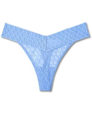 Calvin Klein Logo Lace Trim Low Rise Thong - Blue