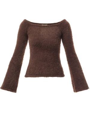 Pretty Lavish Erika Bardot Fluffy Knit Top - Brown