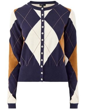 Nobody's Child Argyle Short Sleeve Cardigan, Cotton - Blue