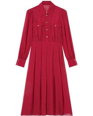 LK Bennett Cody Polka Dot Print Pocket Shirt Dress - Red