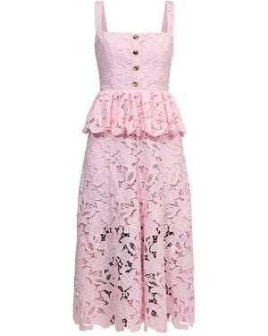 Self-Portrait Lace Peplum Midi Dress - Pink