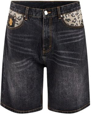 BBCICECREAM Leopard Print Panel Astro Denim Shorts - Blue