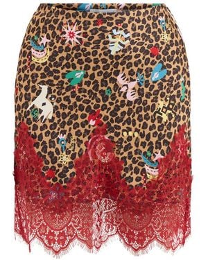 Never Fully Dressed Leopard Dusk Maeva Mini Skirt, Viscose - Red