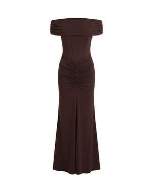 Forever New Ania Ruched Bardot Maxi Dress - Brown