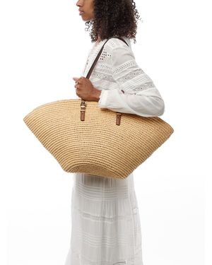Michael Kors Isa Crochet Straw Large Fan Tote Bag - White