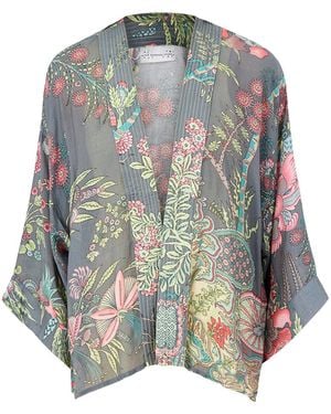 One Hundred Stars Boho Gardens Print Kimono - Grey