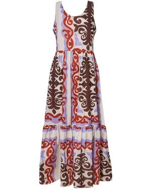 James Lakeland Wide Neckline Strappy Midi Dress, Cotton - Red