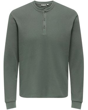 Only & Sons Tobie Regular Fit Long Sleeve Henley T-Shirt - Green