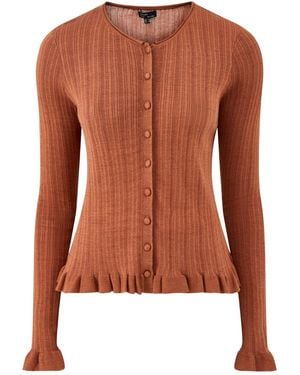 Nobody's Child Rib & Ruffle Sheer Knit Cardigan - Brown