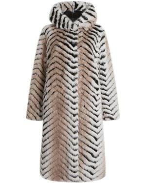 James Lakeland Faux Fox Belted Long Coat, Polyester - White