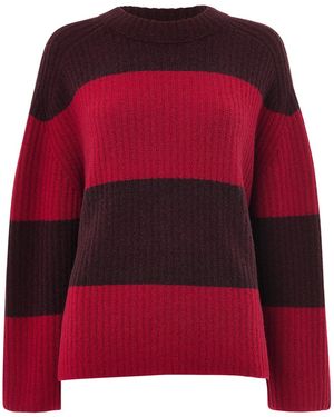 Whistles Mix Wide Stripe Knit, Wool - Red
