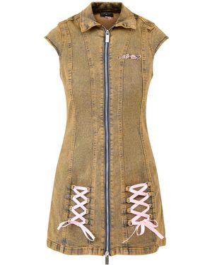 Ed Hardy Lotus Flower Seam Detail Tie Up Dress - Metallic