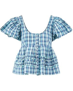 Damson Madder Summer Joy Check Blouse - Blue
