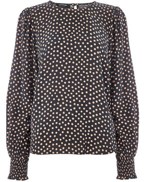 Whistles Spot Shirred Cuff Blouse, Wood/Metal - Black