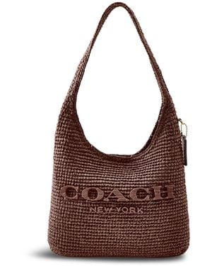 COACH Brooklyn 28 Refined Weave Straw Shoulder Bag Maple - Blue