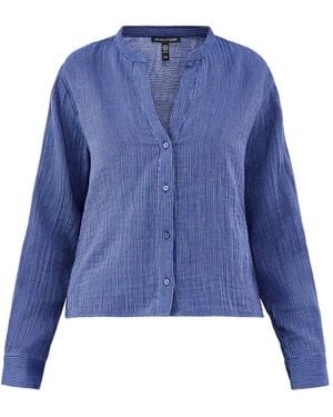 Eileen Fisher Mandarin Collar Cut-Away Short Shirt - Blue