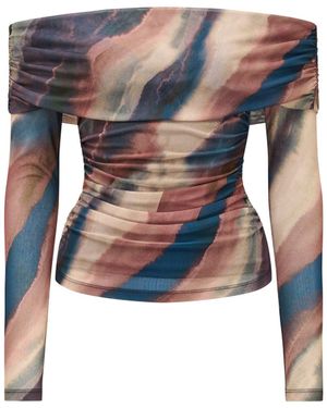 Forever New Kaia Ruched Mesh Bardot Top - Blue