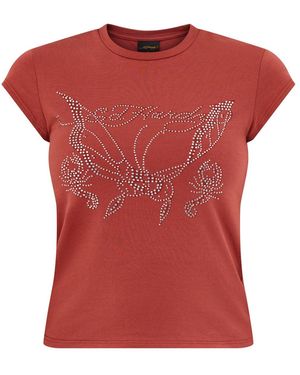 Ed Hardy Butterfly Diamante Cap Sleeve T-Shirt Top - Red