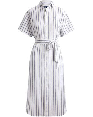 Polo Ralph Lauren Striped Short Sleeve Midi Shirt Dress - White