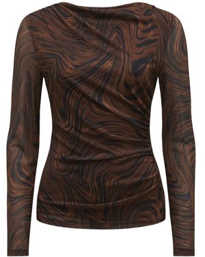 Forever New Women's Zali Ruched Mesh Long Sleeves Top - Brown