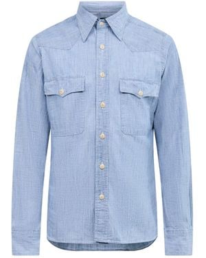 Drake's Chambray Western Shirt - Blue