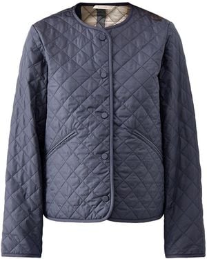 Barbour Cashel Collarless Quilted Jacket Tartan - Blue