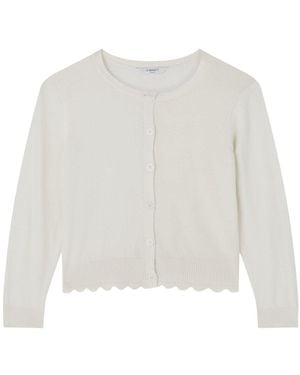 LK Bennett Vanessa Ivory Cotton Crew Neck Pointelle Detail Cardigan - White