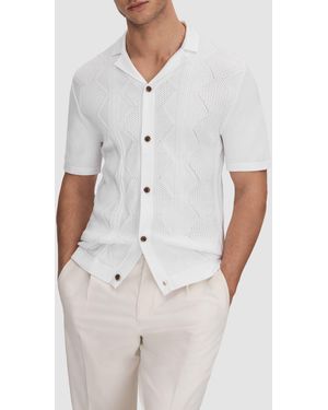 Reiss Fortune Cable Knit Cuban Collar Shirt - White