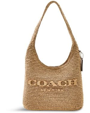 COACH Brooklyn 28 Refined Weave Straw Shoulder Bag Natural - Blue