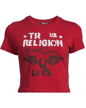 True Religion Heritage Logo Cropped T-Shirt - Red