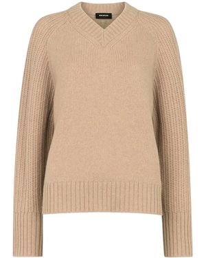 Whistles Ribbed Sleeve V-Neck Knit - Natural