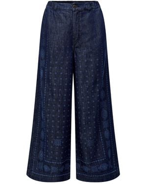 Weekend by Maxmara Weekend Micron Printed Wide Leg Denim Trouser Jeans - Blue