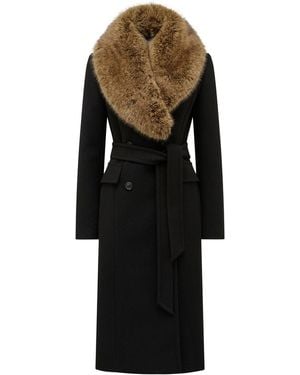 Forever New Chelsea Double Breasted Fur Collar Coat - Black