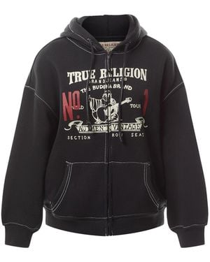 True Religion Retro Big T Boyfriend Zip Hoodie - Black