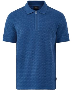 Paul Smith Textured Zip Knitted Polo - Blue