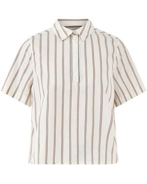 SELECTED Gina Relaxed Crochet Edge Polo Top - White