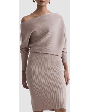 Reiss Lara Off-The-Shoulder Ribbed Midi Dress - Grey