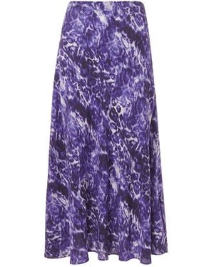 Whistles Glossy Leopard Bias Skirt, Leather - Purple