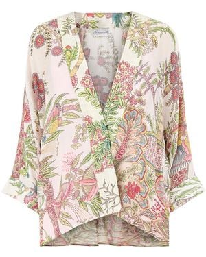 One Hundred Stars Boho Gardens Print Kimono Cream - White