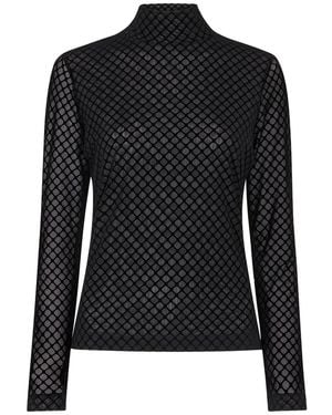 Whistles Checked Flocked Mesh Top - Black