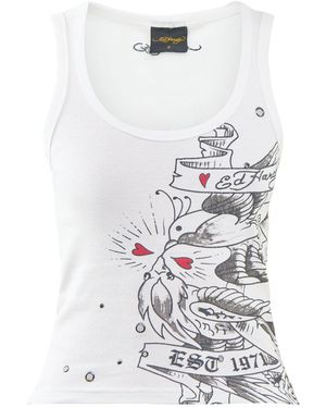 Ed Hardy Love Birds Ribbed Eyelet Vest - White