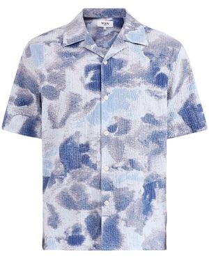 Wax London Didcot Watercolour Print Short Sleeve Shirt - Blue