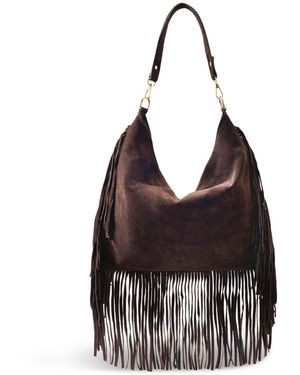 Marlon Maxi Charlize Fringe Suede Shoulder Bag - Black