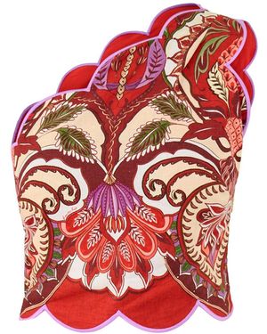 FARM Rio Odara One Shoulder Scallop Top - Red