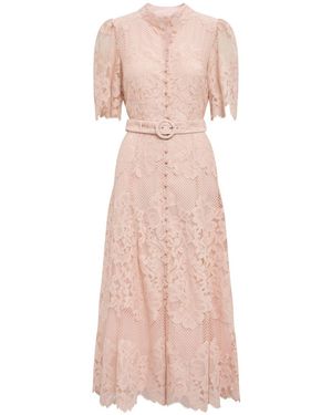 Forever New Liberty Flutter Sleeve Lace Midi Dress - Pink