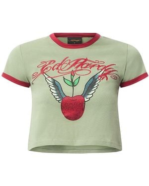 Ed Hardy Cherry Love Bomb Diamante Baby Tshirt - Green