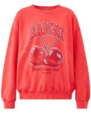 Ganni Isoli Cherry Wash Effect Sweatshirt - Red