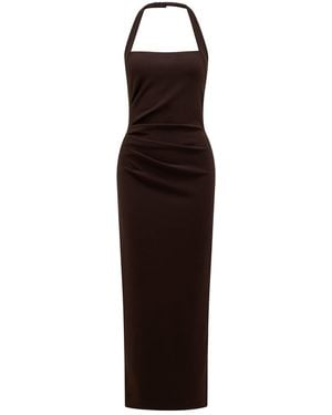 Forever New Georgie Halter Neck Ruched Bodycon Dress - Brown